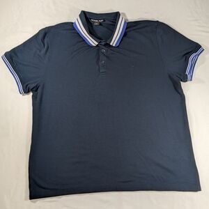 Michael Kors Men's Navy Blue Polo Shirt with Striped Collar Short Sleeve Size Lg